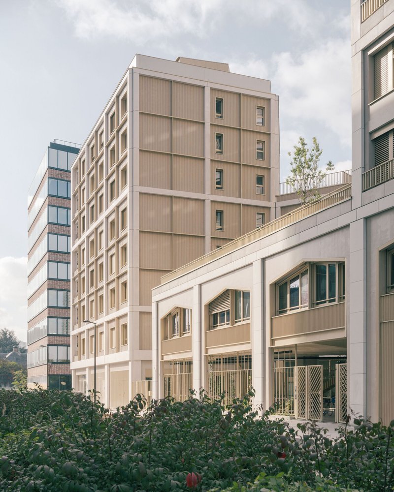 Neighborhood in Paris - Media Library and Family Flats, Student Residence, and Social Housing Units / La Architectures + Atelier Régis Roudil Architectes + Nicolas Hugoo Architecture - Exterior Photography, Facade