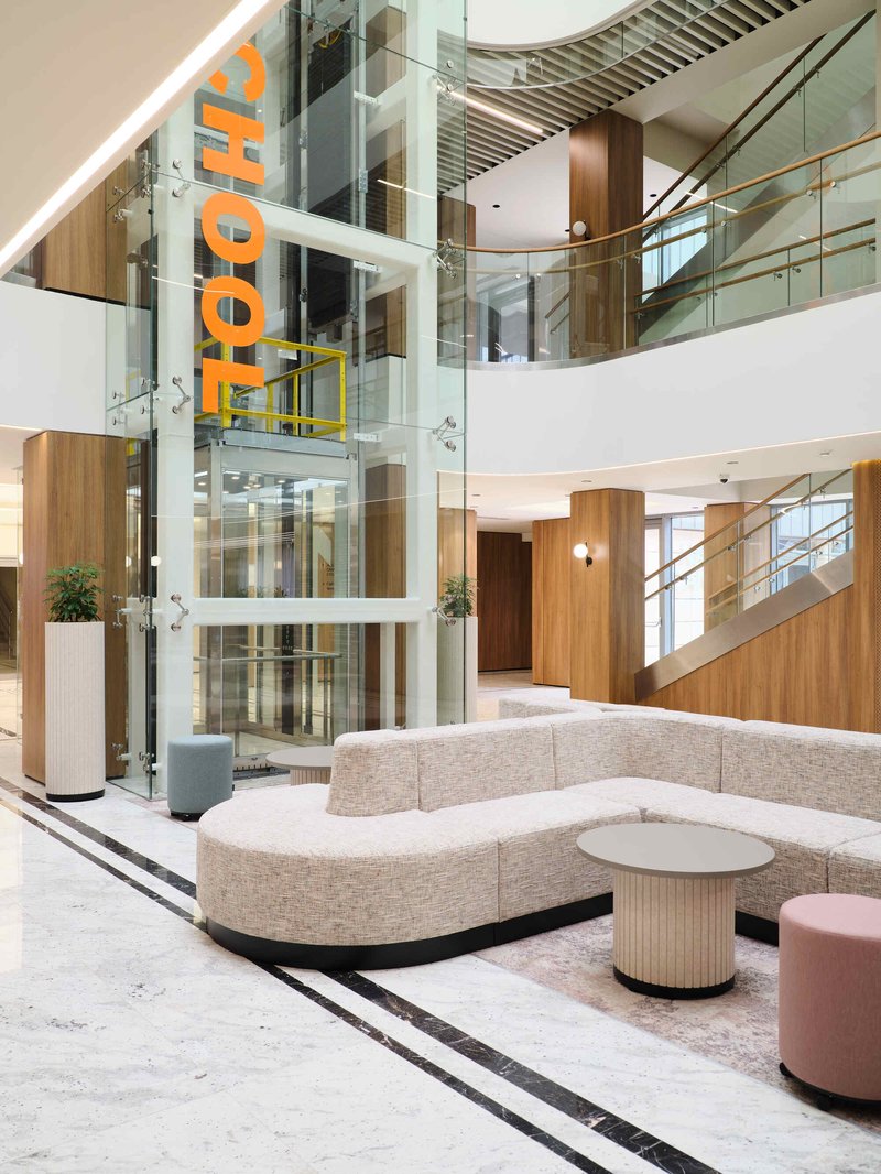 Narxoz University Business School / AGP Architects - Interior Photography, Wood, Stairs, Glass